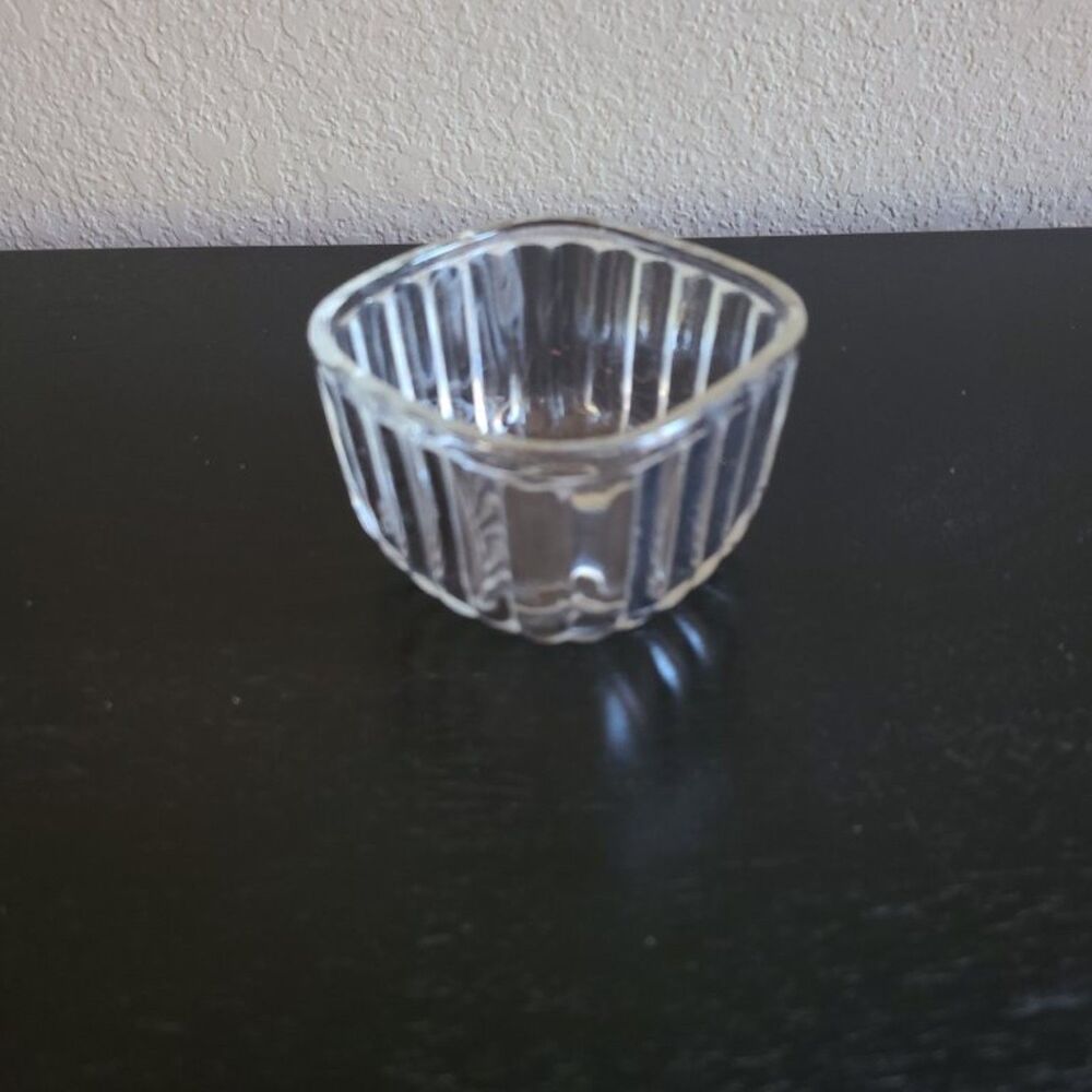 Vintage Pressed Glass Jelly Jello Mold Fluted Clear Dessert Bowl Trinket Dish 3.